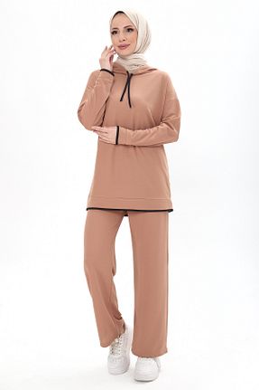 ست بالاتنه و پائین تنه حجاب قهوه ای زنانه رگولار TOFİSA - کد 930244992