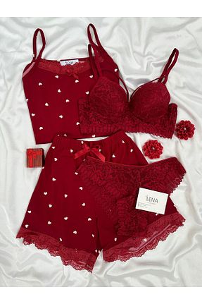 ست لباس راحتی زرشکی زنانه گلدار Lena Homewears - کد 930133366