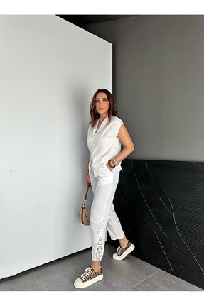 ست بالاتنه و پائین تنه سفید زنانه بافتنی Zerrincan Giyim - کد 930135817