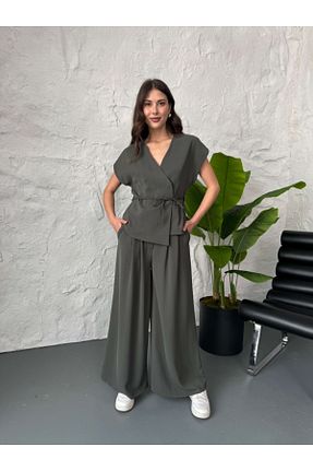 ست بالاتنه و پائین تنه خاکی زنانه بافتنی Elif Özbey Butik - کد 930197630
