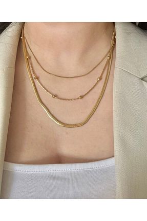 گردنبند استیل ( فولاد ) زرد زنانه استیل ضد زنگ arya luxe - کد 930209876