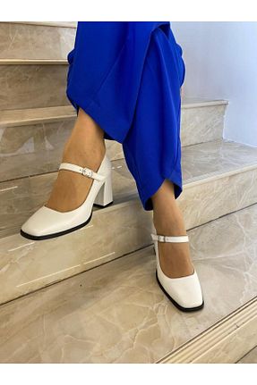 کفش پاشنه بلند کلاسیک سفید زنانه چرم AYNUR BARTINLIOĞLU - کد 930214589