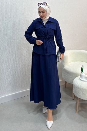 ست بالاتنه و پائین تنه سرمه ای زنانه بافتنی Tesettür Diyarı - کد 930230678