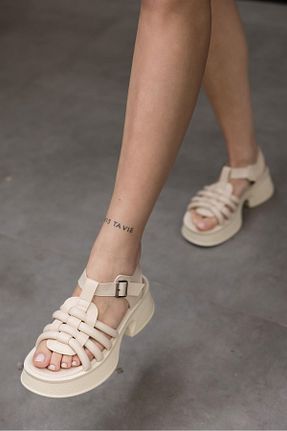 صندل بژ زنانه پاشنه کوتاه (1 - 4 سانتی متر) Eataly Shoes - کد 744753222