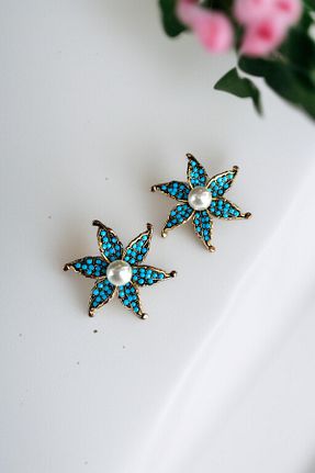 گوشواره جواهر فیروزه ای فلزی FAYRA ACCESSORIES - کد 817938754