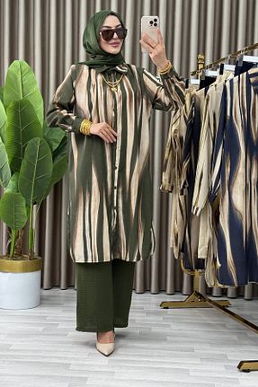 ست بالاتنه و پائین تنه حجاب خاکی زنانه سایز بزرگ Mercan - کد 930283044