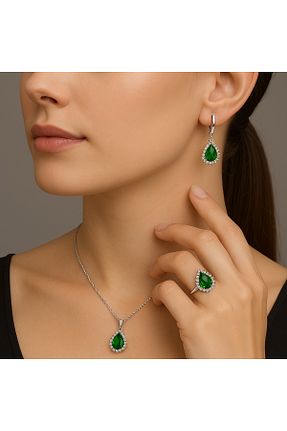 ست نقره سبز زنانه زیرکن Inure Jewelry - کد 828618720