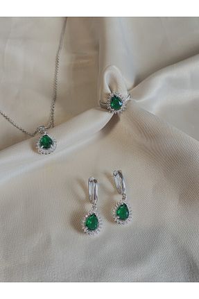 ست نقره سبز زنانه زیرکن Inure Jewelry - کد 828618720