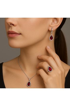 ست نقره زرشکی زنانه زیرکن Inure Jewelry - کد 828619302