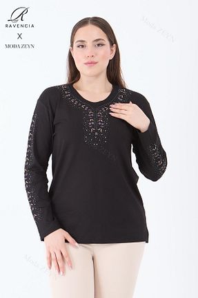 بلوز مشکی زنانه گلدار Ravencia - کد 930318181