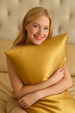 روکش بالش طلائی ابریشم İpekshop - کد 833891364