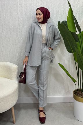 ست بالاتنه و پائین تنه طوسی زنانه بافتنی Tesettür Diyarı - کد 930361501