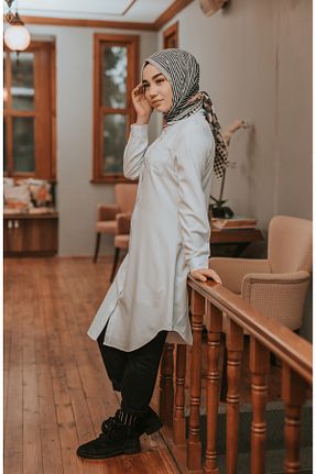 تونیک حجاب سفید زنانه پلی استر sefamerve - کد 834609622