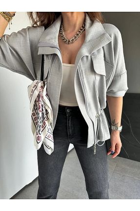 کاپشن طوسی زنانه اورسایز QİMYA BUTİK - کد 930374698