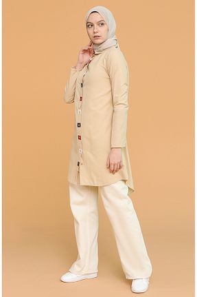 تونیک حجاب قهوه ای زنانه مخمل sefamerve - کد 834609811