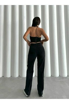 شلوار جین مشکی زنانه پاچه پهن WODDİ - کد 933230051