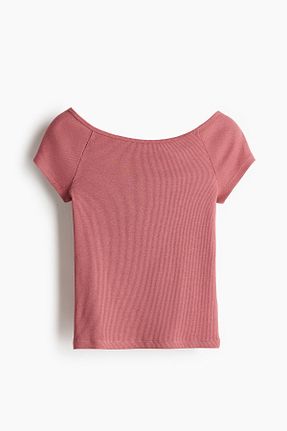 تیشرت صورتی زنانه اسلیم فیت H&M - کد 930455630