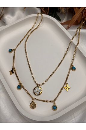 گردنبند استیل ( فولاد ) زرد زنانه استیل ضد زنگ LOVİSA AKSESUAR - کد 930415685