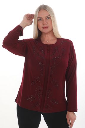 بلوز سایز بزرگ زرشکی زنانه سایز بزرگ TRENDSE - کد 826038507