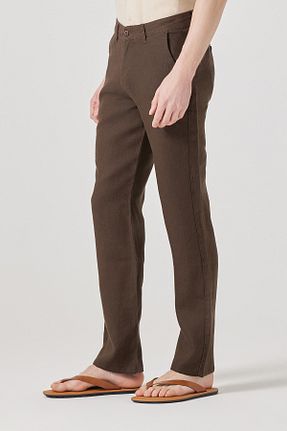 شلوار قهوه ای مردانه کتان muzzo jeans - کد 930456015