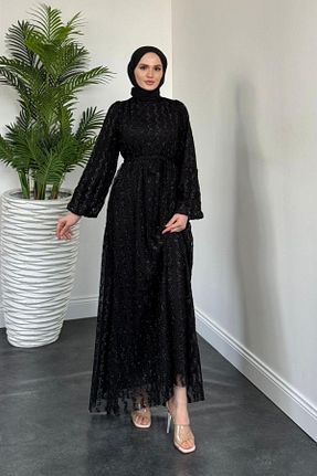 لباس مجلسی حجاب مشکی زنانه MERVEN AKYÜZ - کد 930531805