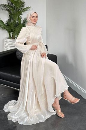 لباس مجلسی حجاب نباتی زنانه یقه دوچرخه MERVEN AKYÜZ - کد 930531589