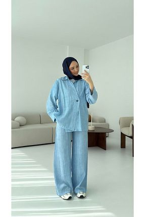 ست بالاتنه و پائین تنه آبی زنانه بافتنی My Blog - کد 930509126