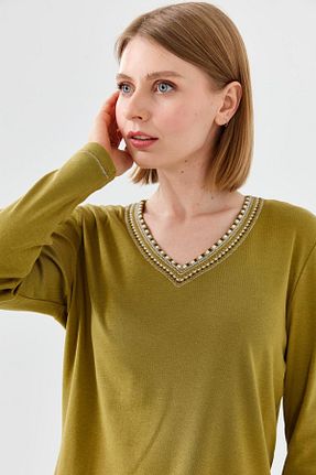 بلوز خاکی زنانه ساده Desen Triko - کد 686822991