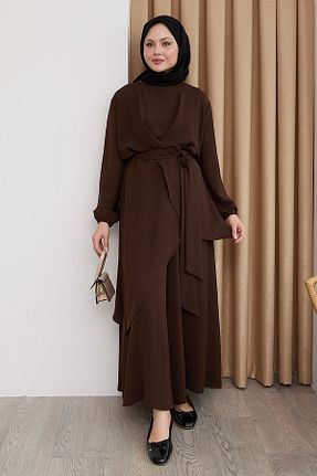 ست بالاتنه و پائین تنه حجاب قهوه ای زنانه رگولار InStyle - کد 930530922