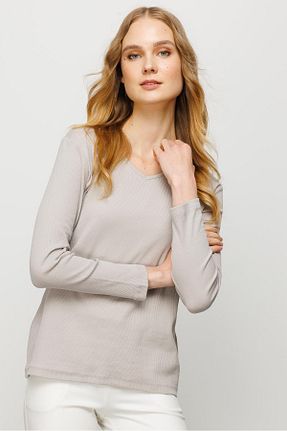 بلوز طوسی زنانه ساده Desen Triko - کد 707449124