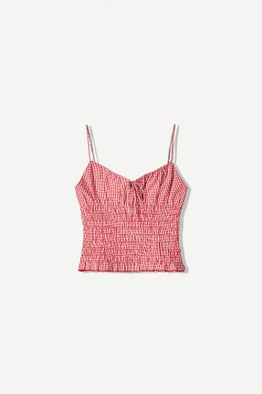 تیشرت قرمز زنانه یقه دگاژه Bershka - کد 930542495