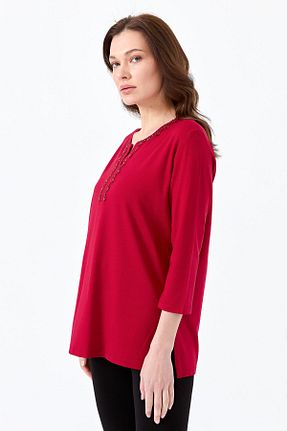 بلوز زرشکی زنانه ساده Desen Triko - کد 669707829