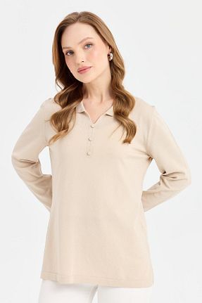 بلوز بژ زنانه ساده Desen Triko - کد 828856200