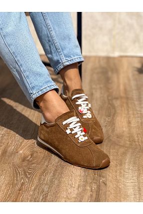 کفش اسنیکر قهوه ای زنانه چرم اصل SİBA SHOES - کد 898980448
