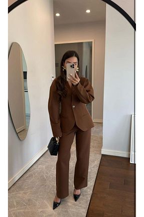 ست بالاتنه و پائین تنه قهوه ای زنانه بافتنی fmnbutik - کد 930552847