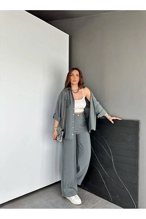 ست بالاتنه و پائین تنه طوسی زنانه بافتنی QİMYA BUTİK - کد 930553337