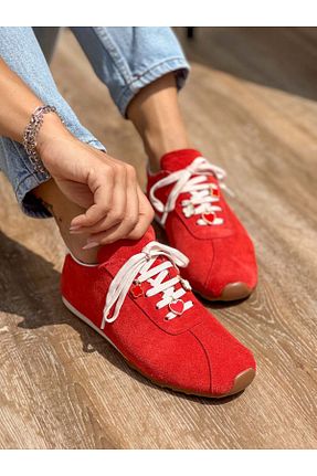 کفش اسنیکر قرمز زنانه چرم اصل SİBA SHOES - کد 898980481