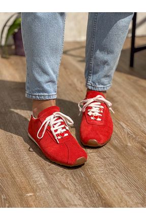 کفش اسنیکر قرمز زنانه چرم اصل SİBA SHOES - کد 898980481