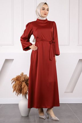 لباس مجلسی حجاب زرشکی زنانه یقه دوچرخه İmajButik - کد 930553901