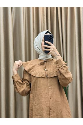 تونیک حجاب قهوه ای زنانه پنبه پلی استر MERVE TESETTÜR - کد 930556839
