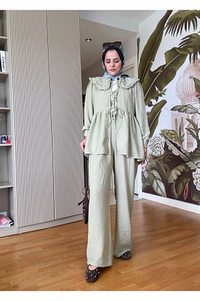 ست بالاتنه و پائین تنه سبز زنانه بافتنی Aselim Hijap Moda - کد 930587537