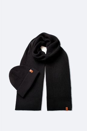 ست شال گردن و کلاه پشمی و دستکش مشکی مردانه اکریلیک Avva - کد 865657327