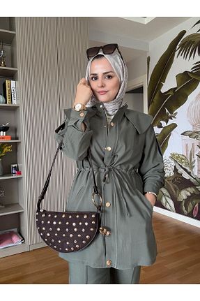ست بالاتنه و پائین تنه خاکی زنانه بافتنی Aselim Hijap Moda - کد 930731286