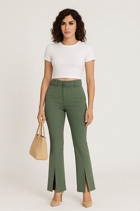 شلوار پارچه ای سبز زنانه بلند Ahsenbutik - کد 930241995