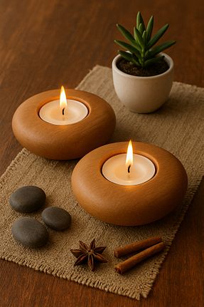 شمعدان و شمع گیر قهوه ای چوب wooden hands - کد 888998279