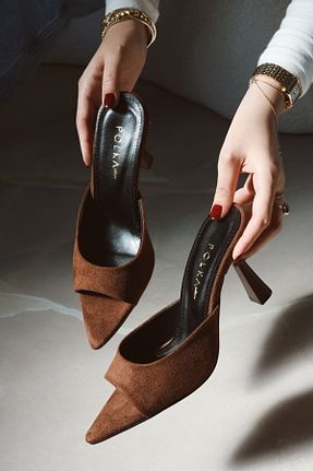 کفش پاشنه بلند کلاسیک قهوه ای زنانه چرم مصنوعی POLKA STORE - کد 930653684