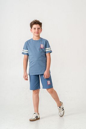 ست بالاتنه و پائین تنه آبی بچه گانه بافت Mışıl Kids - کد 930785703