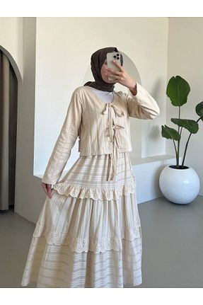 ست بالاتنه و پائین تنه حجاب بژ زنانه رگولار HİJABAYA - کد 930662657
