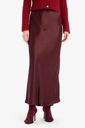 دامن زرشکی زنانه ساتن Defacto - کد 930662228