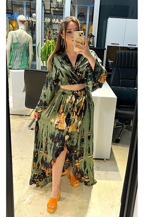ست بالاتنه و پائین تنه سبز زنانه بافتنی ŞEYMA KANDEMİR - کد 930680737